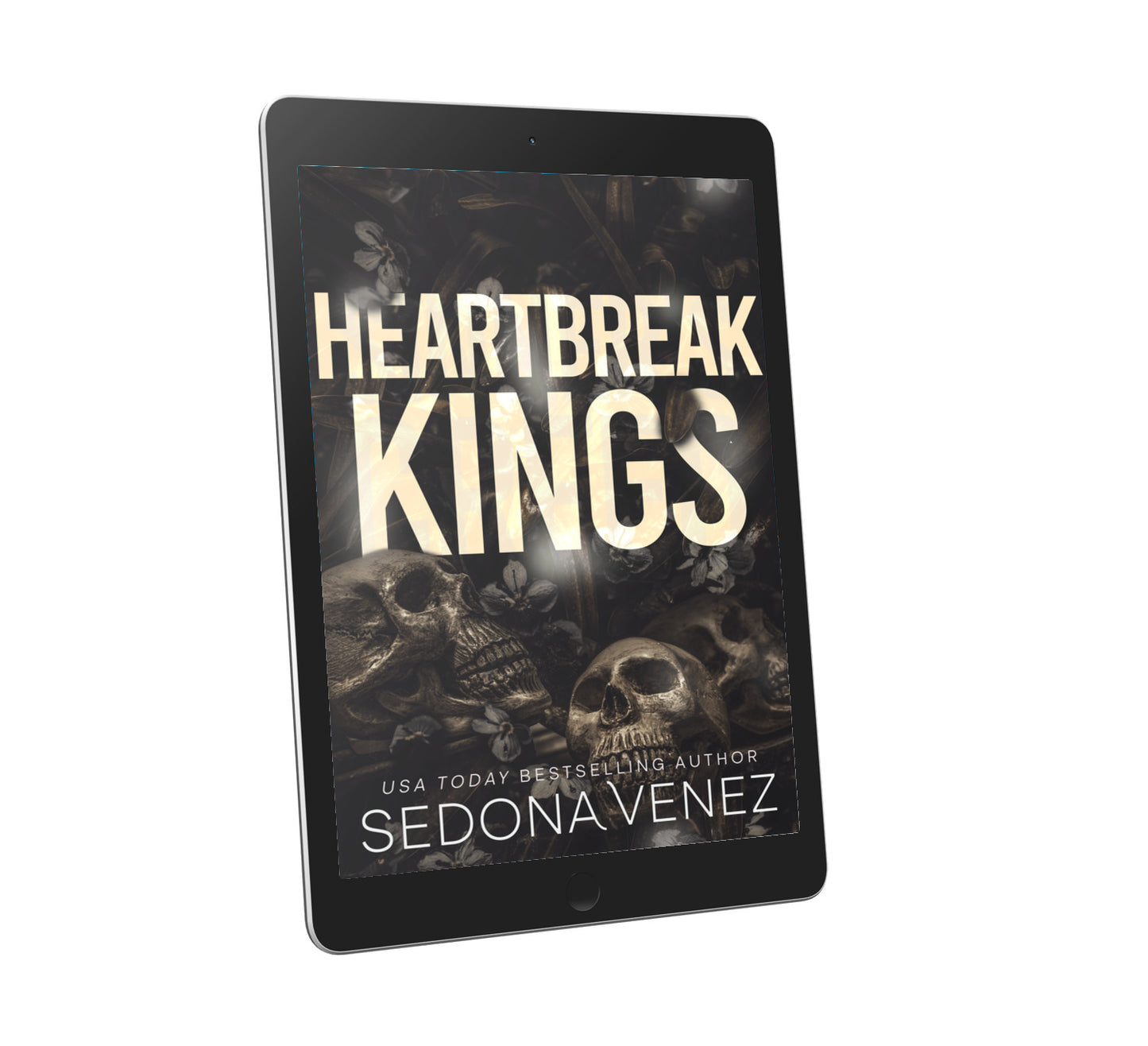 E-reader displaying the cover of 'Heartbreak Kings' by Sedona Venez on a white background