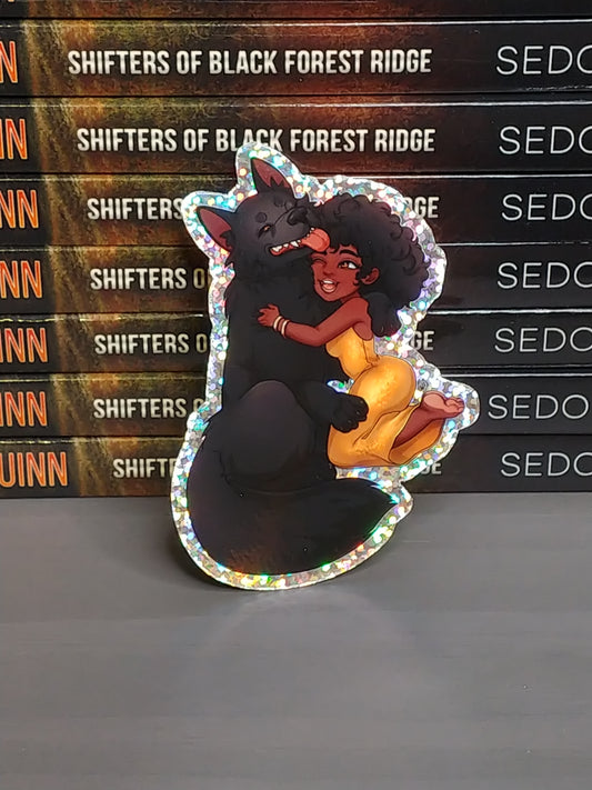 Glitter Chibi Sticker With Character Art From SHIFTERS OF BLACK FOREST RIDGE: Quinn & Imani