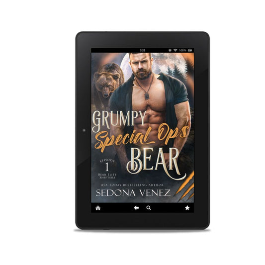 E-reader displaying a book cover with a man and bear on a white background