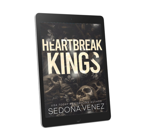 E-reader displaying the cover of 'Heartbreak Kings' by Sedona Venez on a white background