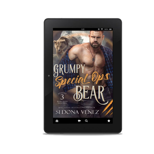 E-reader displaying a book cover with a man and bear on a white background